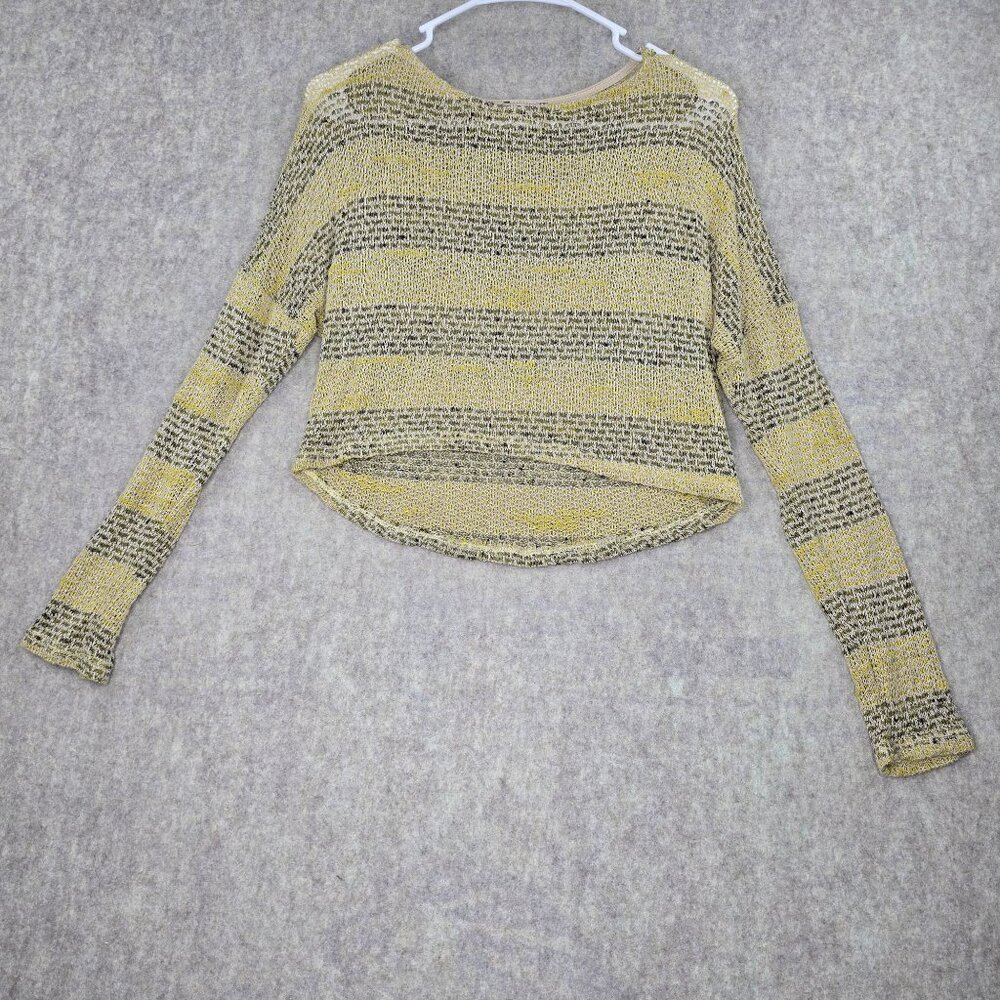 Body Central Striped Open Knit Sweater Yellow/Gray Long Sleeve Lightweight